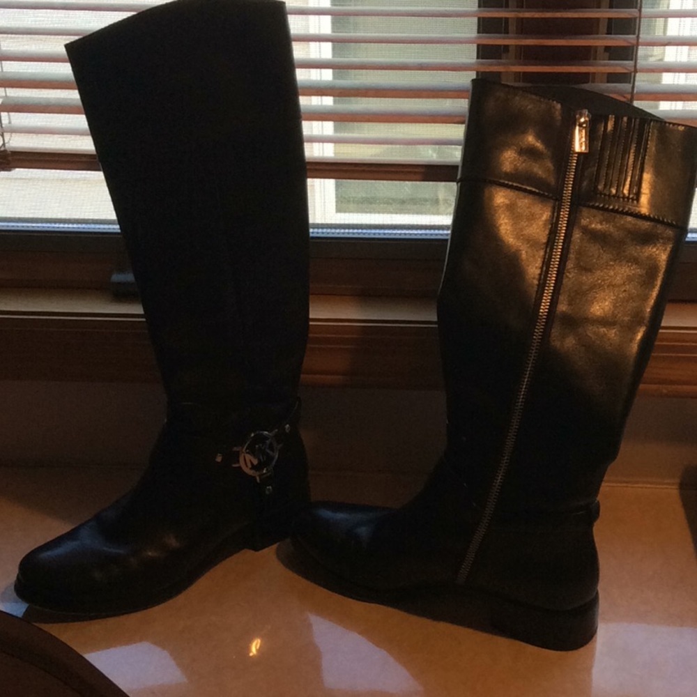 Knee high black leather boots